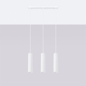 SOLLUX LIGHTING Lampada a sospensione Carbon, bianca, lunghezza 45 cm, alluminio, a 3 luci.