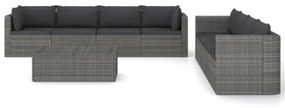 Set Divani da Giardino 9 pz con Cuscini in Polyrattan Grigio