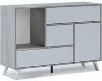 Credenza salotto e sala da pranzo 120x40x86cm mobile buffet WIND 1 porta, 3 cassetti colore cemento e bianco opaco