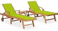 Lettini Prendisole 2 pz con Tavolo e Cuscino Massello di Teak cod mxl 8395