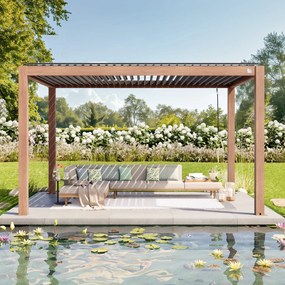 PRIMEYARD Pergola 3x4m, tetto lamellare, look legno - (400118)