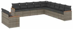 Set divani da giardino 11 pz con cuscini in polyrattan grigio