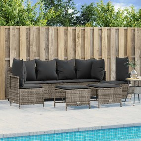 Set divano da giardino 5 pz con cuscini grigio in polyrattan