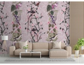 Carta Da Parati, Giungla colorata rosa  Dimensioni 368x254, Finitura Carta da Parati Effetto Tela, Tipo di Carta da Parati Fliselina TNT