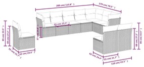 Set divano da giardino 10 pz con cuscini grigio in polyrattan