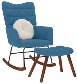 Poltrona A Dondolo Con Poggiapiedi Blu İn Velluto /