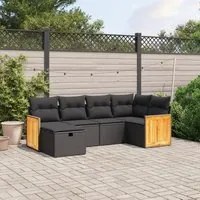 Set Divano da Giardino 6 pz con Cuscini Nero in Polyrattan 3265731