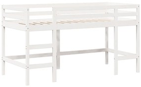 Letto soppalco con scala e tetto bianco 90x200 cm massello pino