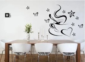 Adesivo da parete per cucina tazza da caffè con cuore e farfalle 80 x 160 cm