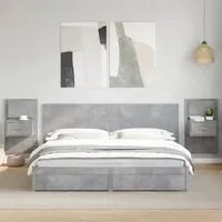 Testiera Letto con Comodini Grigio Cemento 200cm in Multistrato 3295348