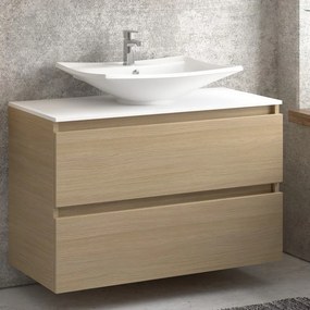 Composizione bagno sospesa 100cm: mobile, specchio contenitore e due pensili  TOD-100E - KAMALU
