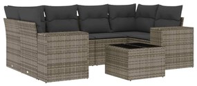 Set divani da giardino 7 pz con cuscini grigio in polyrattan