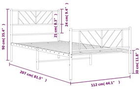 Giroletto con Testiera e Pediera Metallo Nero 107x203 cm