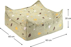 Pouf a sacco per bambini verde con rivestimento in bouclé e ciniglia Terrazzo Square – Wigiwama