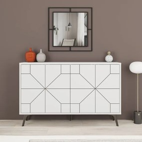 Madia Moderna 4 Ante 123 Cm Design Geometrico Piedi Metallici Dune Bianca
