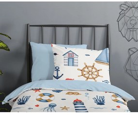 Set copripiumino e federa da bambini blu/color crema in cotone per culla 100x135 cm Ahoy – Good Morning