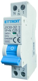 ETTROIT Interruttore Magnetotermico Automatico 1P+N 25A 6000A 220V Salvavita Stotz Occupa 1 Modulo DIN