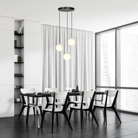 Sospensione Contemporanea Nuada 3 Luci In Acciaio Nero/Oro Sfere Vetro Bianco