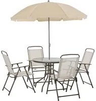 EasyComfort 6 pz Set Mobili da Giardino in Tubi d'Acciaio, Tavolo da Giardino con Sedie e Ombrellone, Crema