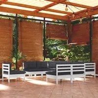 Set Divani da Giardino 10 pz con Cuscini Bianchi Legno di Pinocod mxl 73528