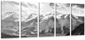 Quadri 5 pezzi – Splendido panorama montano in bianco e nero