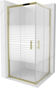 Mexen Rio cabina doccia quadrata 90 x 90 cm, fasce bianche, oro - 860-090-090-50-20