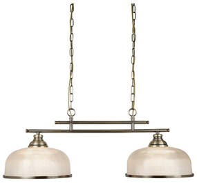 Lampadario Rustico-Country Bistrot Ii Acciaio Ottone Vetro 2 Luci E27