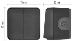 Interruttore domestico a 2 pulsanti con funzionamento alternato, n. 6+6, IP55, antracite