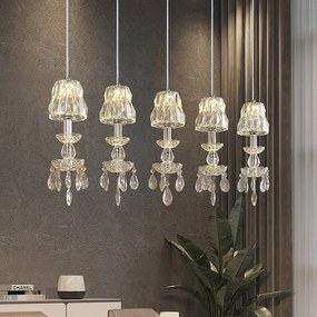 Lampada a sospensione in cristallo Yasanie Lucande, Chiaro / Trasparente, Soggiorno / Sala da pranzo, Cristallo, Moderno, Lampada a sospensione
