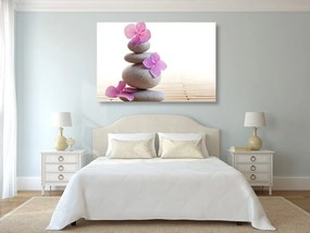 Quadro su tela – Equilibrio di pietre e fiori orientali rosa