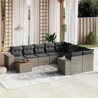 Set Divano da Giardino 10 pz con Cuscini Grigio in Polyrattan 3225612