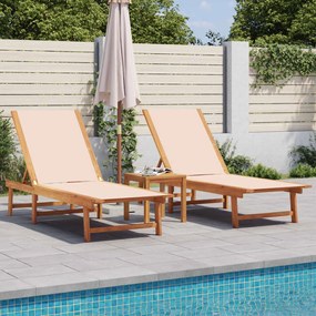 Lettini Prendisole 2 Pz Crema Legno Massello Acacia E Textilene /