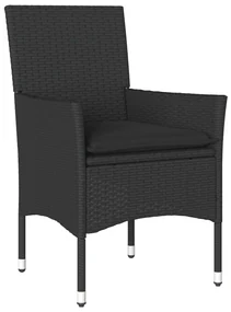 Set pranzo da giardino 7 pz nero con cuscini polyrattan acacia