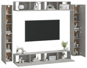 Set mobili porta tv 8pz grigio cemento in legno multistrato