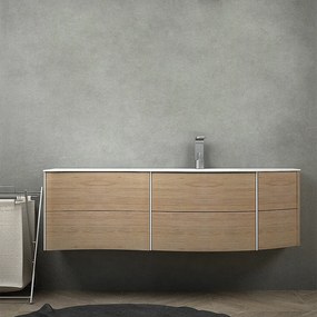 Mobile per bagno Rio 150 cm sospeso rovere tabacco con lavabo a destra