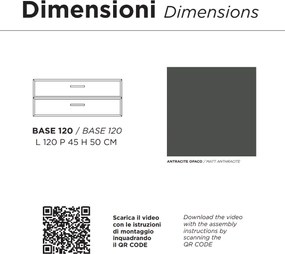 Mobile da bagno sospeso moderno base 120 CLEIDE con 2 cassetti e lavabo, ANTRACITE OPACO