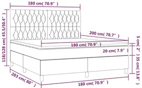 Letto a Molle con Materasso e LED Rosa 180x200 cm in Velluto