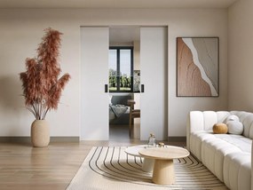 Porta scorrevole doppia con sistema a incasso 2 x H205 x L93 cm MDF + PVC Bianco  - VARIN II