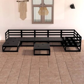 Set divani da giardino 8 pz nero in legno massello di pino