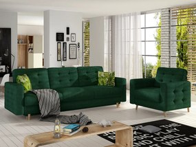 Salotto completo divano letto Zurigo - Tessuto verde scuro+cuscini Jungle