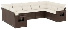 Set divani da giardino 9pz con cuscini marrone in polyrattan