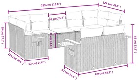 Set divano da giardino 9 pz con cuscini beige in polyrattan