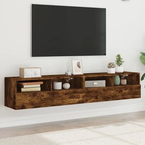 Mobili tv a muro 2 pz rovere fumo 80x30x30 cm legno multistrato