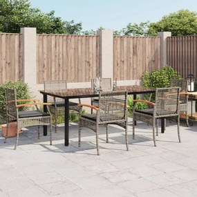 Set da pranzo da giardino 7 pz con cuscini in polyrattan grigio