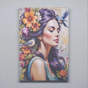 Quadro moderno verticale su tela 60x90 cm ritratto donna e natura