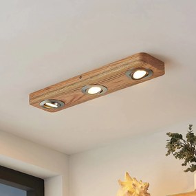 Plafoniera LED Lindby Mikari, 3 luci, legno, lunghezza 48 cm