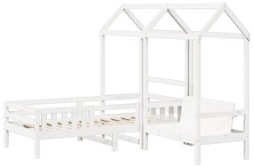 Set letto e panca con tetto bianco 90x190cm legno massello pino