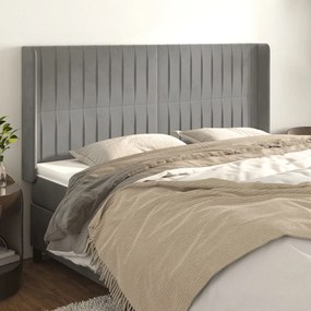 Testiera Ad Orecchio Grigio Chiaro 183x16x118/128 Cm İn Velluto /