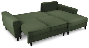 Divano angolare verde allungabile e con contenitore (con penisola a destra/con chaise lounge) con rivestimento in velluto a coste Kyoto – Cosmopolitan Design