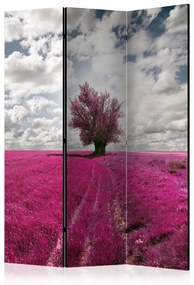 Paravento design Prato color fuksja (3-parti) - paesaggio tra erba viola